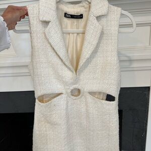 Zara Cream Tweed Cut-Out Dress